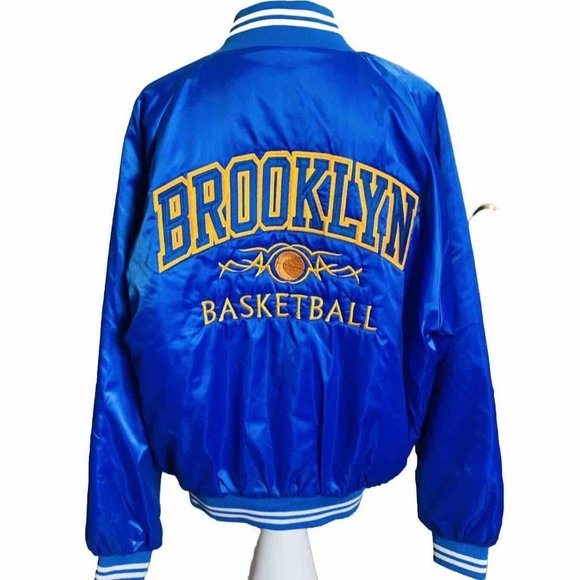 VTG Brooklyn Basketball 90s Lady Canes Varsity Bomber Jacket Sz XL Auburn Royal - Picture 1 of 15